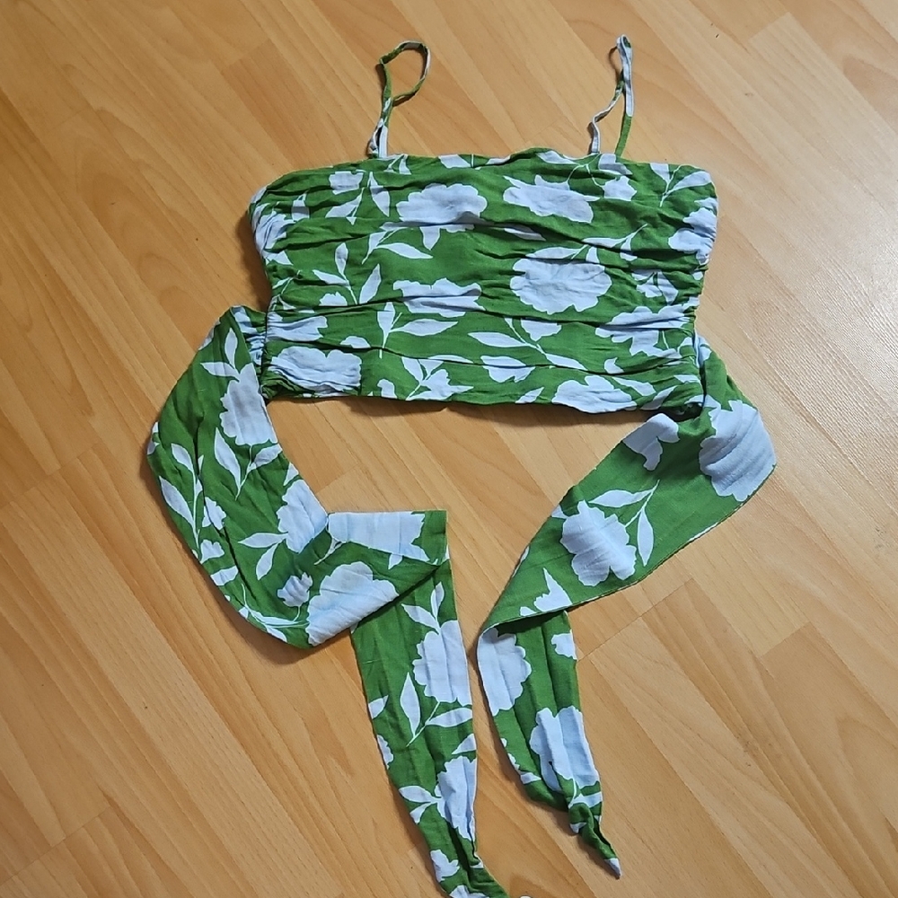 Kate Spade Green and White Linen Floral Top
